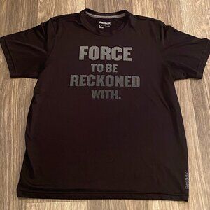 Reebok PlayDry Short Sleeve Shirt Black "Force To Be Reckoned With" Men's Size L